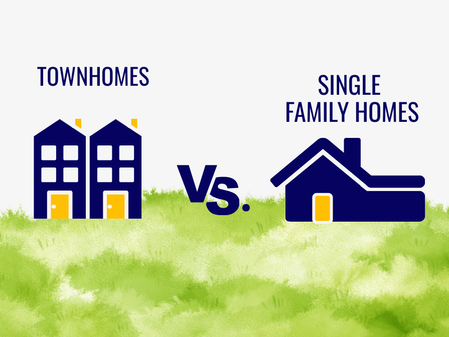 Townhomes vs single family home icons on grass